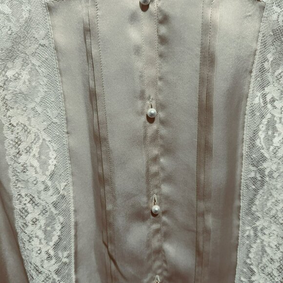 Vtg Ralph Lauren Victorian Ivory Silk Blouse 14 Lace Pearl Buttons LS Feminine - Picture 3 of 8